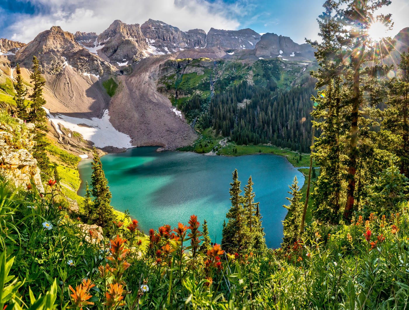 Lower Blue Lake and paintbrush under Dallas Peak