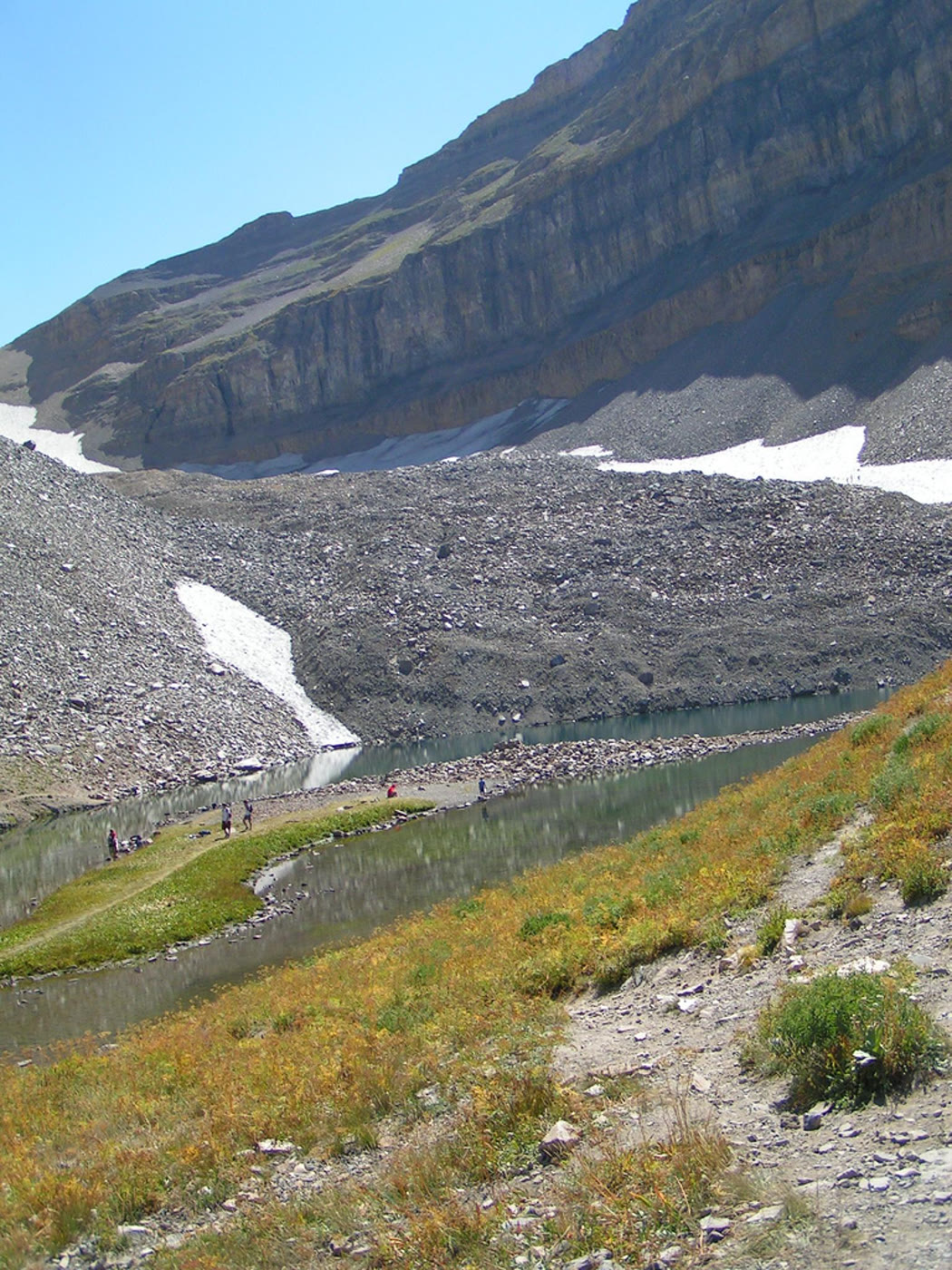 Emerald Lake in the Timpanogos cirque below lingering snow