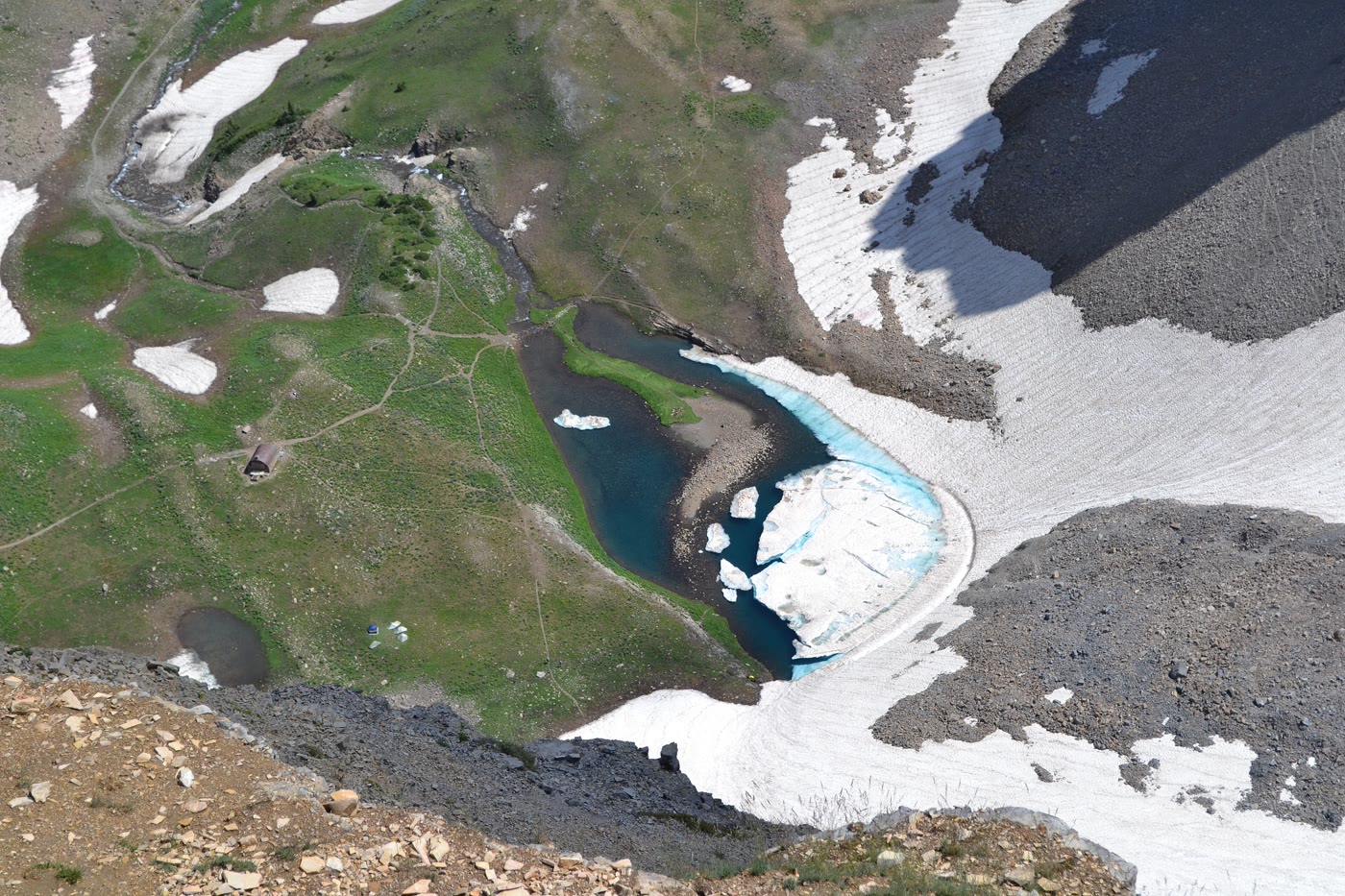 The Timpanogos basin and Emerald Lake from the summit ridge