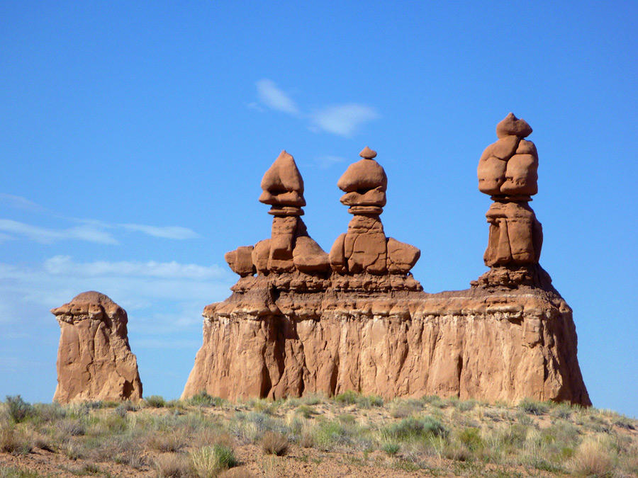 Mushroom hoodoos standing in the San Rafael Desert