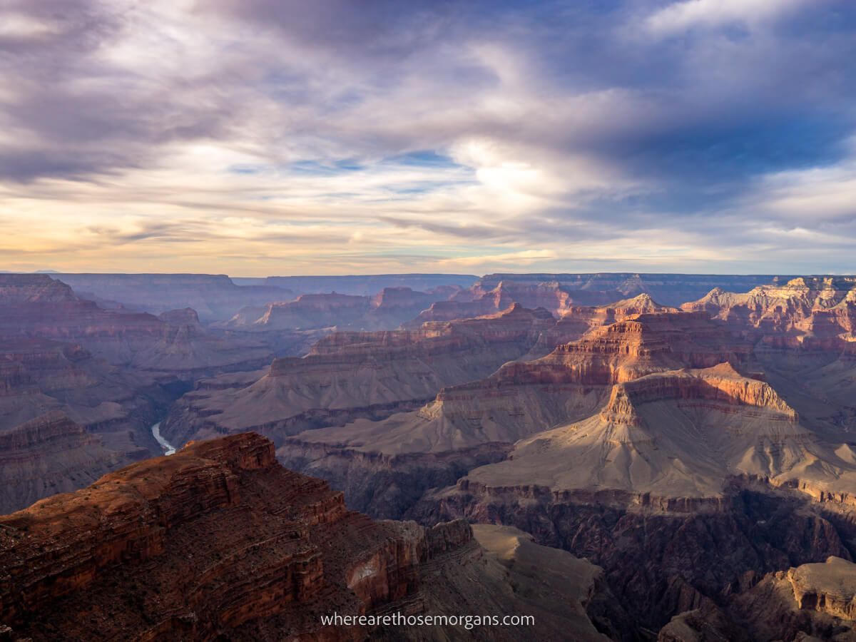 Grand Canyon, Arizona — South Rim terraces under broken evening cloud