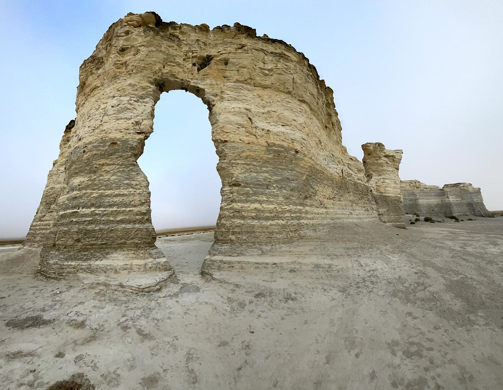 A chalk keyhole and prairie sky, Little Jerusalem Badlands