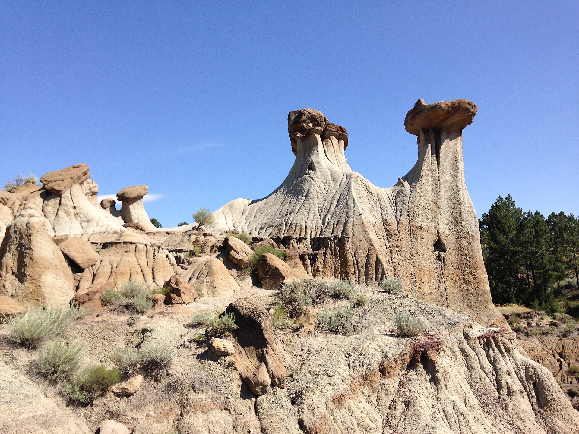 Pale hoodoos under a hard Montana sky, Makoshika State Park