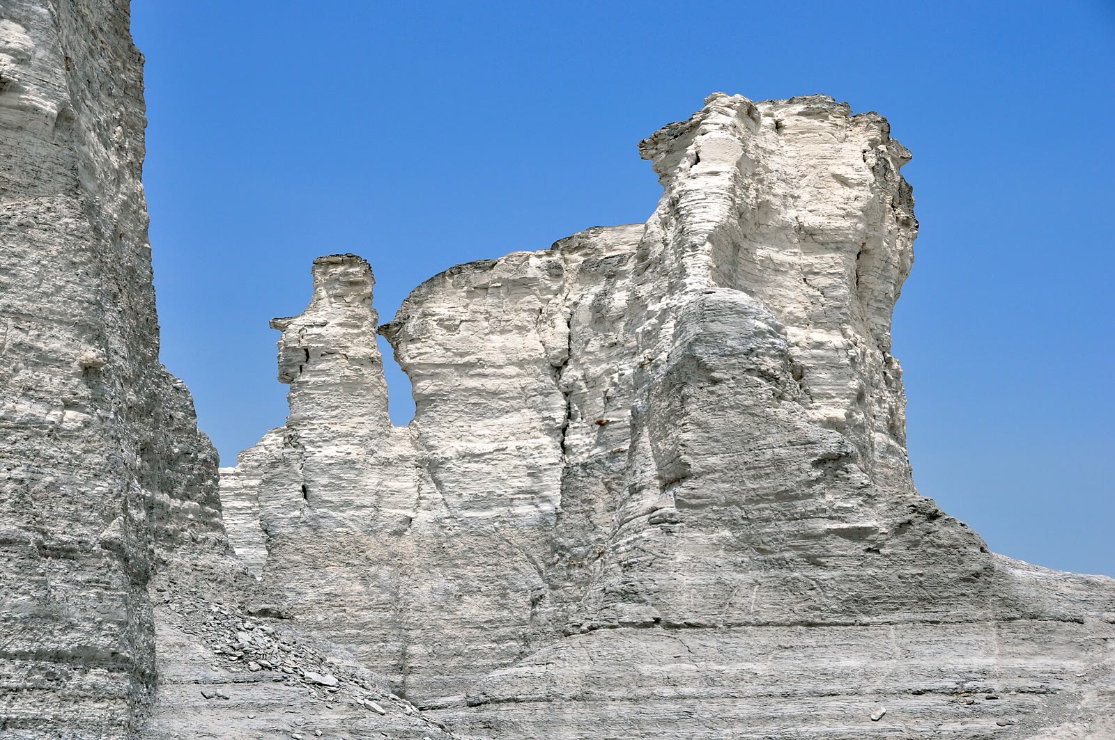 White chalk towers against a Kansas sky, Monument Rocks