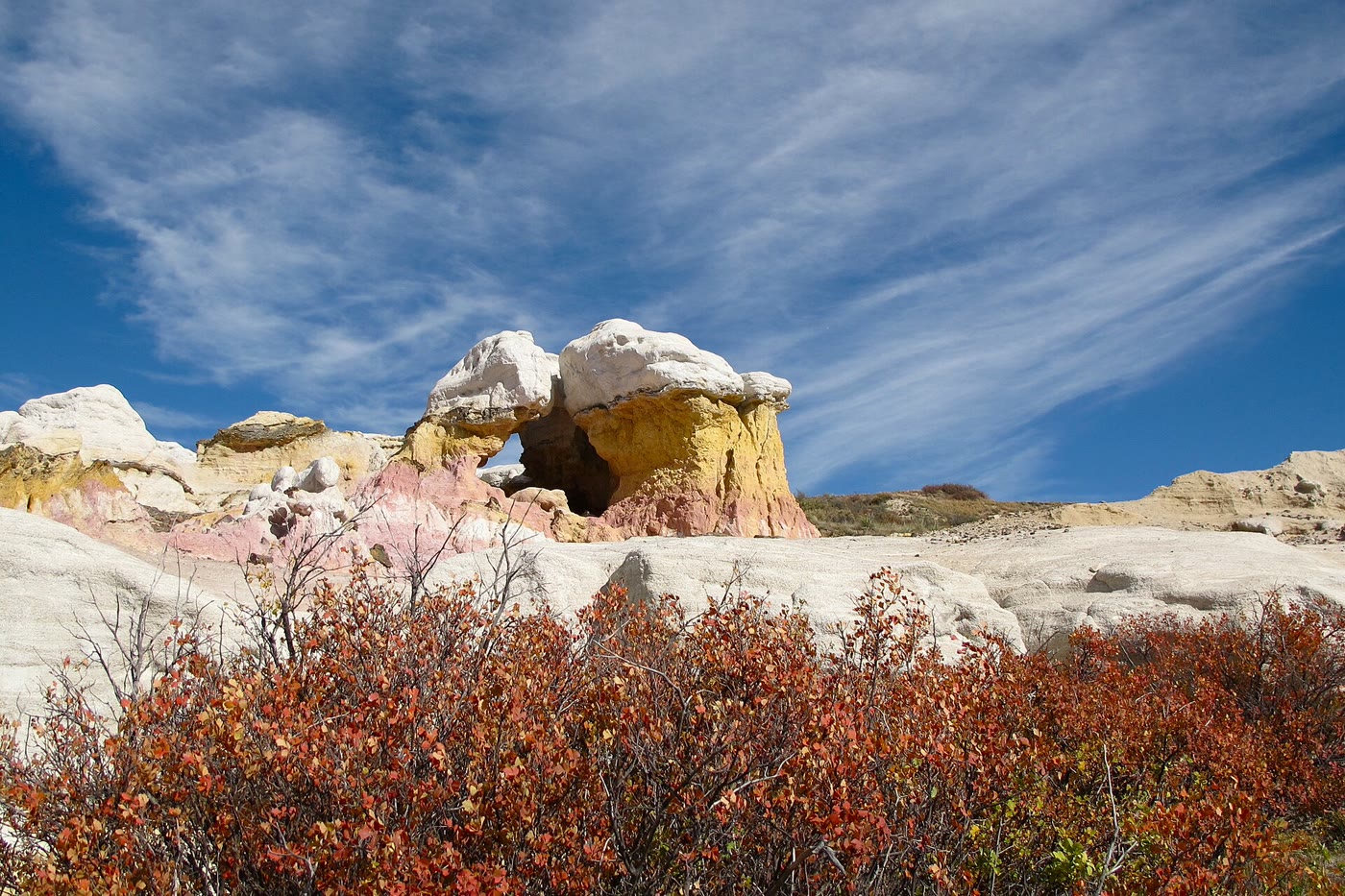 Yellow, white, and pink clay hoodoos at the Paint Mines