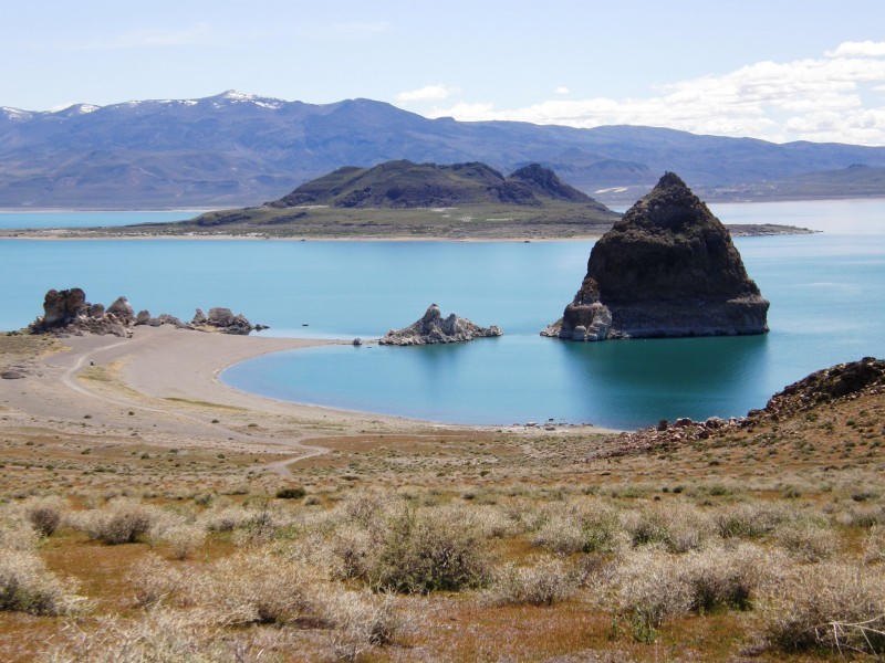 Tufa and a turquoise cove on the east shore
