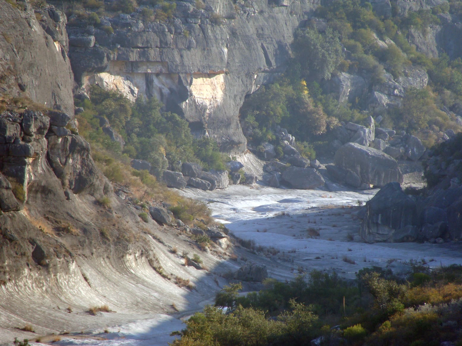 Pale limestone walls and a canyon floor, Seminole Canyon