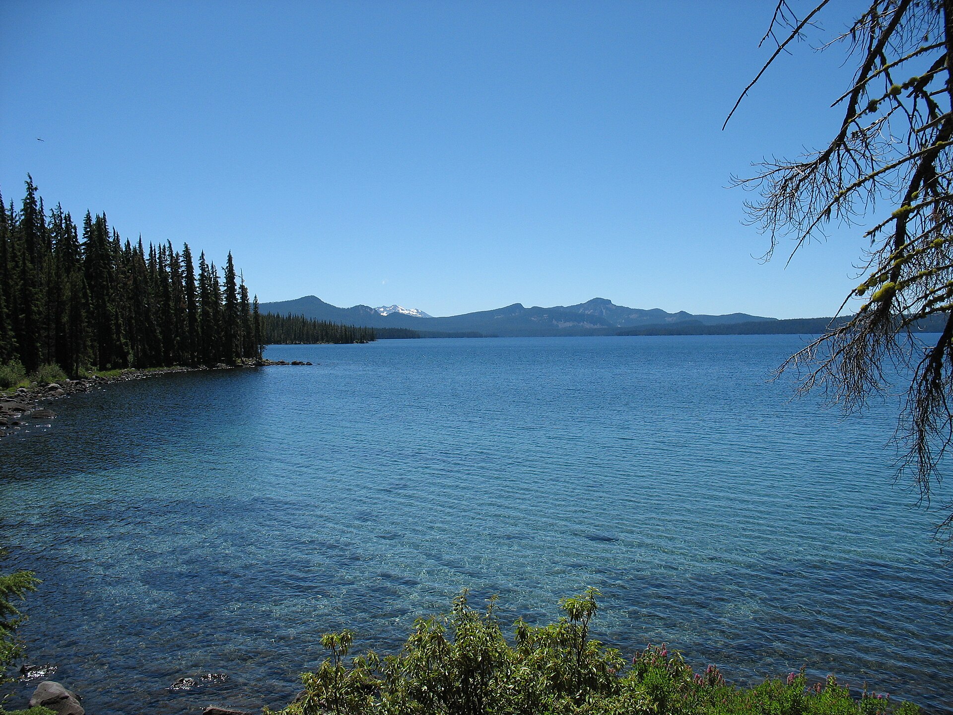 Waldo Lake and the Cascade shore from the water